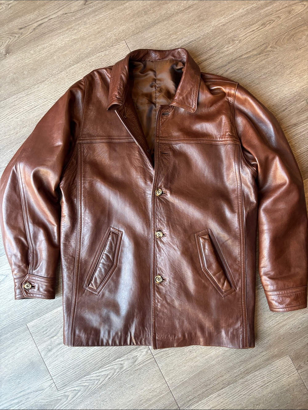 VTG M. Julian, Wilson Leather, Spanish Made Button Down Leather Jacket Car Coat